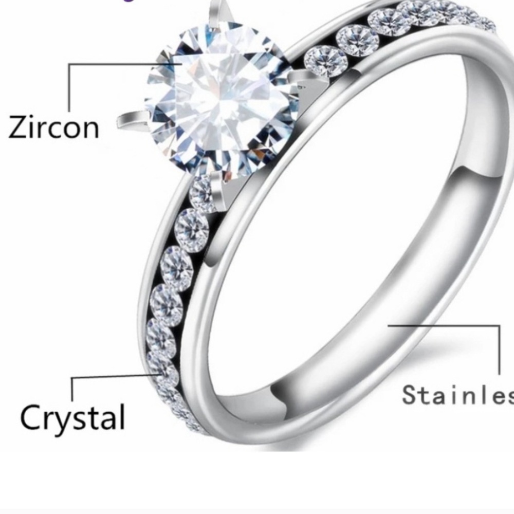 CRYSTAL ♡ Luxury Stainless Steel Ring GIFT size 9 - Picture 9 of 10